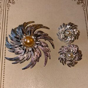 Sarah Coventry Silver Brooch and Earring Set